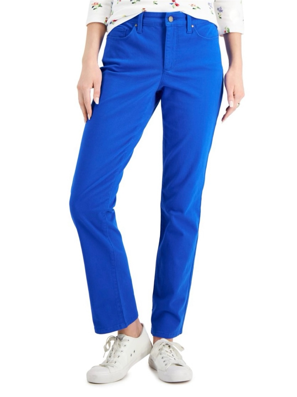 Charter Club Womens Cobalt Royal Blue Straight-Leg Jean Pants 10 Petite Slimming